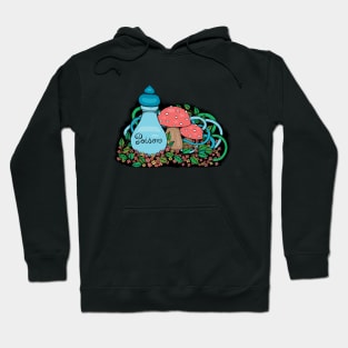 Cute Poison Bottle and Mushrooms Ink Colored Hoodie